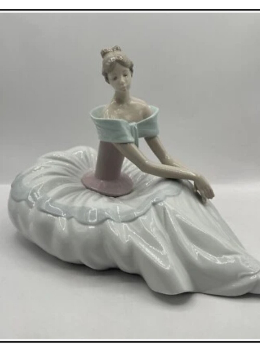 Lladro Porcelain Ballerina Figurine in White, Pink and Light Blue Retired